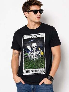Spencer’s Black The Stoner Skeleton Short Sleeve T-Shirt Adult Tarot Sz XL  L100